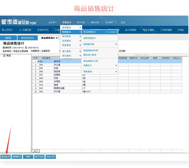 管家婆輝煌普及版商(shāng)品銷售統計